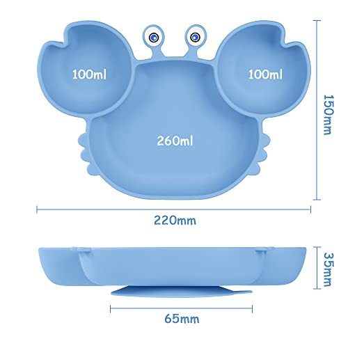 Vicloon Silicone Suction Plate for Toddlers Baby Suction Plate, Baby Cutlery Feeding Training Divided Plate - Image 2