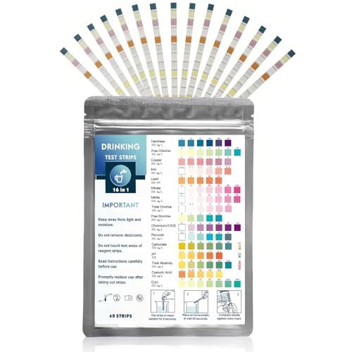 16 In 1 Wassertester Trinkwasser, Wefaly 60 Stück Trinkwasser Teststreifen Wasserhärte Messen mit Härte Blei Eisen Kupfer PH Wert Teststreifen für Trinkwasserqualität Wasserhärte PH-Wert