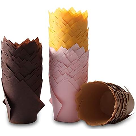 Muffin Cases, Cupcake Cases,200pcs Tulip Standard Muffin Liners Baking Cups for Baking, Brown, Pink, Yellow,Khaki Cover