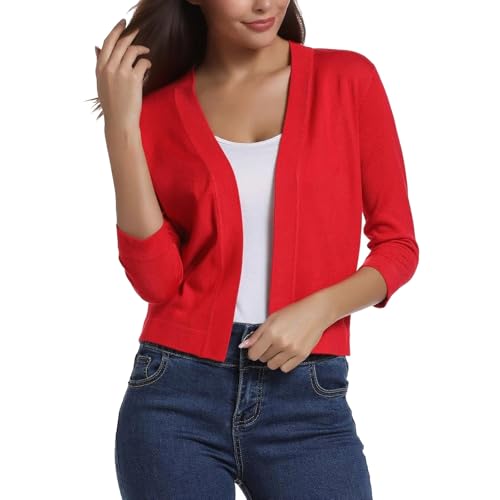 Cropped Cardigan Sweater for Women Elegant soild 3/4 Sleeve Shrugs trendy Open Front Sweater Lightweight Shrugs