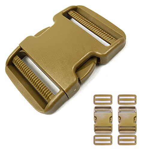 2 Inch Belt Buckle Clip, 2 Pack Quick Side Release Buckles Extra Thick Dual Adjustable Heavy Duty Plastic Buckle Replacement for 2''(50mm) Nylon Webbing Strap Boat Cover Backpack, No Sewing Tan
