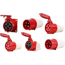 Industrial Plug Sockets, SENRISE IP44 4Pin 16A 014 Plug Industrial Plug & Sockets, Red & White Industrial Site Plug Waterproof Plug Connector Socket 014