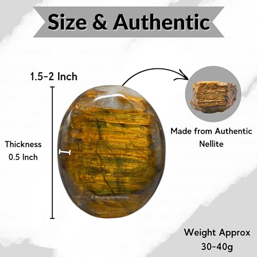 Image of Amazing Gemstone Nellite Crystals, Healing Stones - Large Palm Stone Crystals Piedra- for Good Luck, Balanced Positive Energy, Meditation - Unique Stocking Stuffers, Birthday Gifts for Women, Men