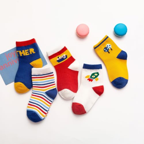 Image of Colourful Socks for Kids, Crew length, Soft Pure Cotton, Lightweight & Breathable, 1 to 9 Years, Pack of 5, Designer socks