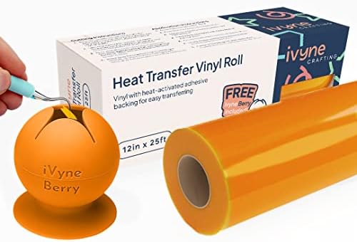 iVyne Orange Heat Transfer Vinyl - 12" x 25ft PU Iron On Vinyl for Cricut & Silhouette Cameo - HTV Roll Easy to Cut & Weed for T Shirts, Caps & Other Crafting Applications