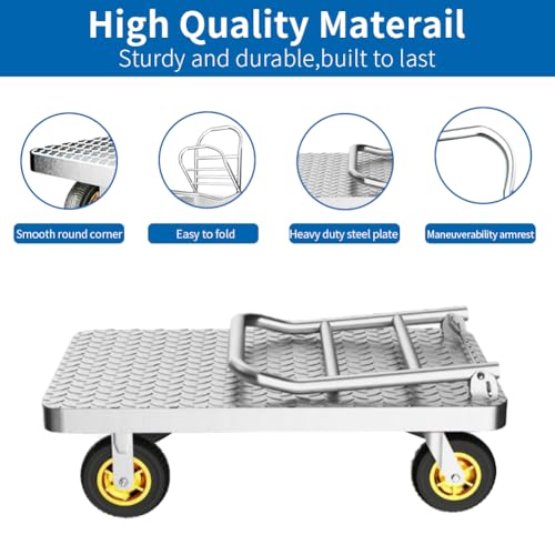 Platform Truck,43" x 26" Large Foldable Push Cart Dolly,2000 LBS Steel Flatbed Moving Platform Trucks Hand Cart w/360 Degree 6" Swivel Wheels for Groceries, Warehouse,Garage - Image 3