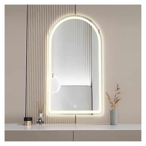 WQZzjm LED Bathroom Mirror 60x90cm Arched Makeup Mirror with Dimmable Touch Control 3 Lighting Modes for Perfect Illumination (50x80cm/19.7x31.5in)