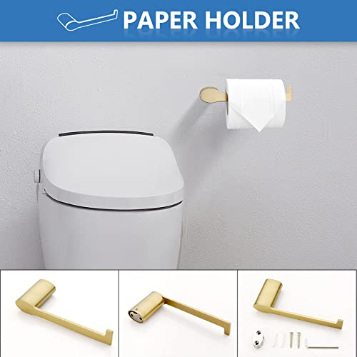 Yuesimate 4-Piece Bathroom Hardware Set Sus304 Stainless Steel Wall Mounted Bathroom Accessories Kit, Including 23.6 Inch Brushed Gold Towel Bar, Toilet Paper Holder, Robe Towel Hooks, Towel Ring #TOP3