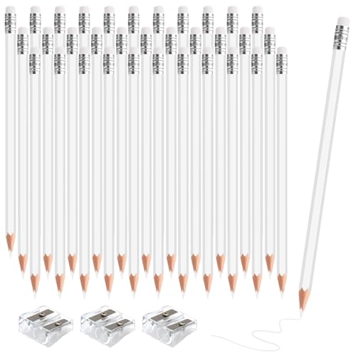 sqzrmdcg 36 PCS White Colored Pencils with Eraser Pre Sharpened Pencil 2 HB - Ideal for Checking, Grading, Tests & Office/School Supplies (White)