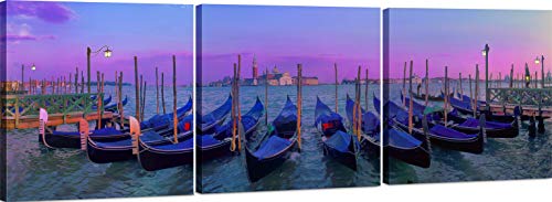 Venice Canvas Wall Art Decor - 24x24 3 Piece Set (Total 24x72 inch)- Sunset Over Gondola Italy - Large Decorative & Modern Multi Panel Split Canvas Prints for Dining & Living Room, Kitchen, Bedroom & Office