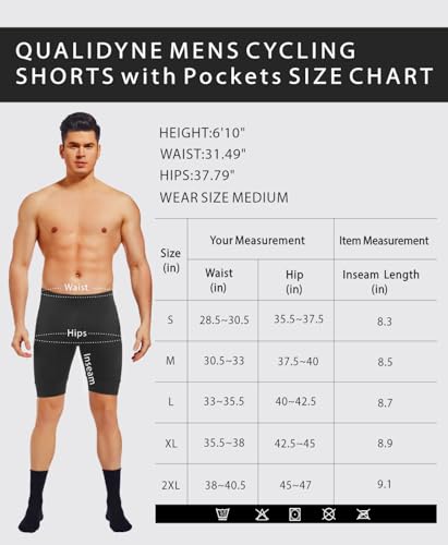 qualidyne Shorts de ciclismo masculinos acolchoados 4D para ciclismo e ciclismo com FPS 50 + bolsos