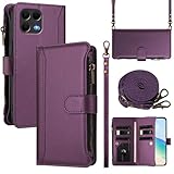 ELECWAY for Tmobile Revvl 8 Pro Phone Case Wallet 2025, with 1 Long Shoulder Strap, 1 Short Wrist Strap, 9 Card Slots, 1 Cash Pocket, Kistand, Wireless Charging, Magnetic Closure (Purple)