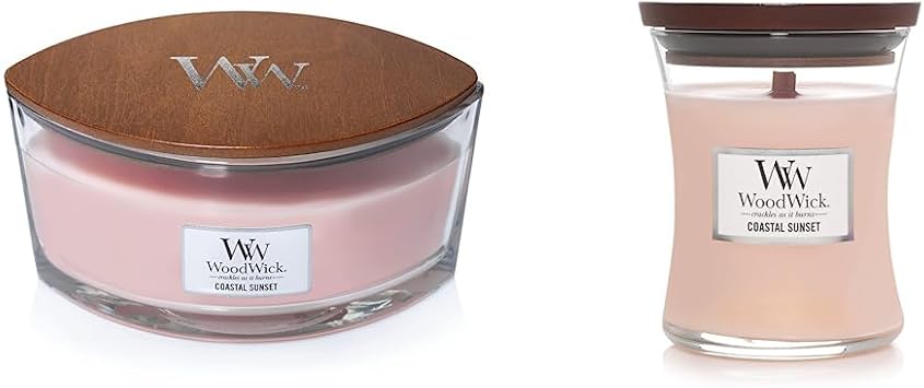 Woodwick Ellipse Scented Candle, Coastal Sunset, 16oz | Up to 50 Hours Burn Time & Coastal Sunset Medium Hourglass Candle, 9.7 oz.
