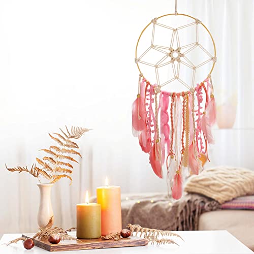 Opohaome Boho Dream Catchers Large Macrame Dream Catcher For Girls Wall Hanging Dreamcatcher With Handmade Feather Bedroom Gift For Women Gift For Girlfriend Boys Mothers Day Mom Gifts（Pink） #TOP1