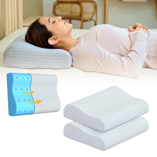 CareFoam Cervical Pillow | 2 Years Warranty | Ventilated Cooling Gel Memory Foam Orthopedic Pillow Neck Support Pillow for Sleeping, Neck & Shoulder Pain | Standard - Pack of 2