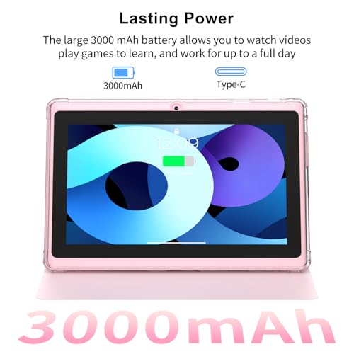 Image of 7 Inch Android 14 Tablet with Waterproof Case(Pink)