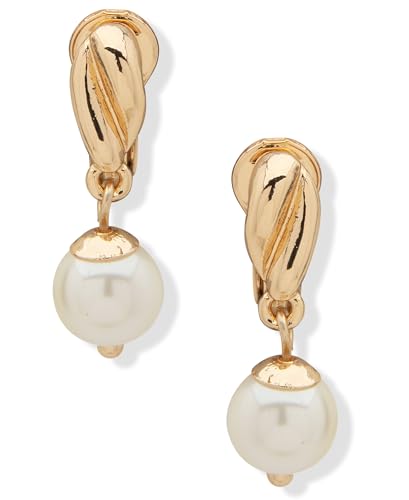 ANNE KLEIN Women's Gold EZ Comfort Clip Button Earring Featuring Pearl Drop Accent