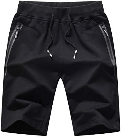 EKLENTSON Mens Shorts Casual Cotton Gym Shorts with Zip Pockets for Working Running Basketball Cycling Training Bottoms
