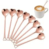 jinyatu Stainless Steel Dessert Spoon Creative Cute Heart Shaped Espresso Spoons Kitchen Accessory for Cake Tea Sugar Ice Cream Fruit 8 pieces (rose gold)