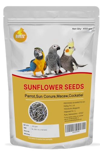 Image of BOLTZ Striped Premium Sunflower Seeds for Birds, Bird Food for Lovebirds, Cockatiels, Sun Conure, African Grey Parrot, Amazon, Macaws, Cockatoos for All Life Stages (450Gm (Pack 1))