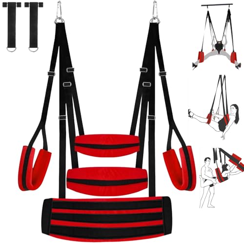 Upgraded Sex Swing with Widened Thick Cushion and Adjustable Hanging Straps BDSM Sex Toys Sex Swings Sex Sling Mental Hardware Buckle Door Swing for Adult Sex Toys Suitable for Beginners Red