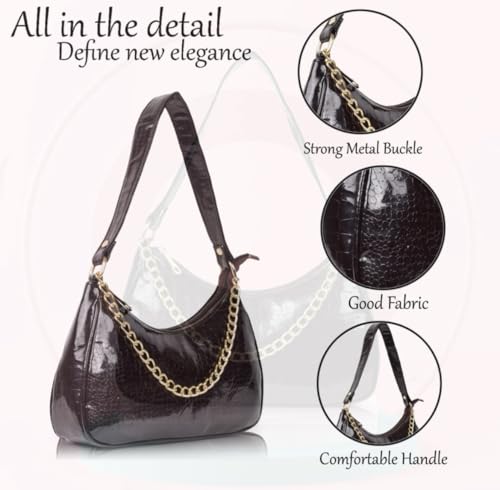 Image of DaisyStar Women Fashion Croco Shoulder Bags - Zip Pocket Canvas Handbag Bags for women