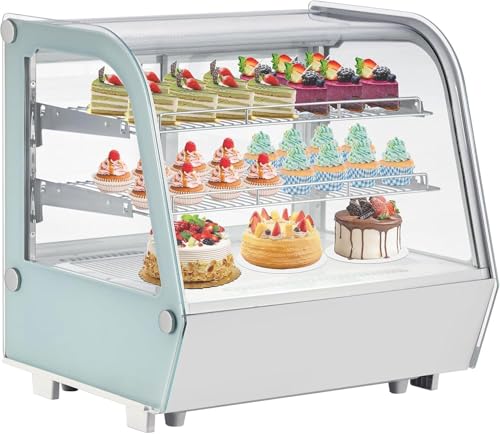 Image of Commercial Display Refrigerator, 3.5 Cu.Ft Refrigerated Display Case with Adjustable Shelves and LED Lighting, Countertop Display Fridge with Rear Sliding Glass Door for Cafe, Restaurant, Bakery