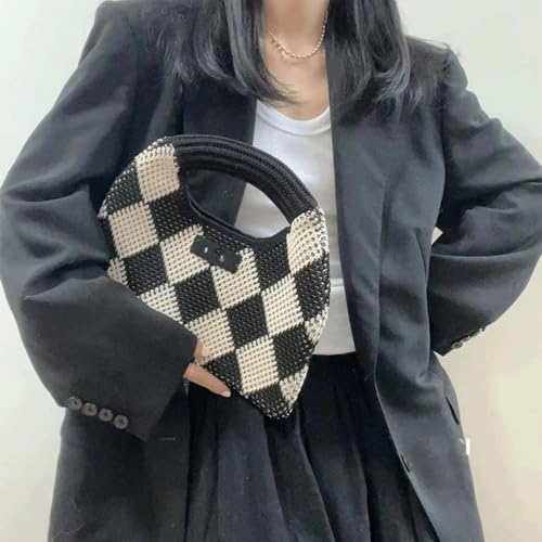 Checkered Crossbody Bag Knitted Tote Bag Soft Checkered Tote Bags Trendy Alt Hand Bags Multicolor Grid Block Woven Purse 20252