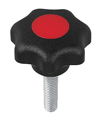 Kipp 06220-4A26X30 Black Thermoplastic/Stainless Steel Star Grip, 1/4-20" External Thread, Style L, Inch, 25 mm Diameter, 30 mm Screw Length, Traffic Red Cap Color (Pack of 10)