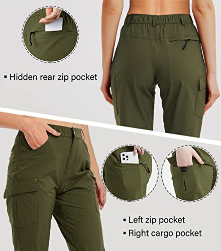 Women's Woven Capris Pants Cargo Hiking Workout Travel Pants With Pockets Lightweight, Stretchy, Water Resistant Army Xl #TOP3