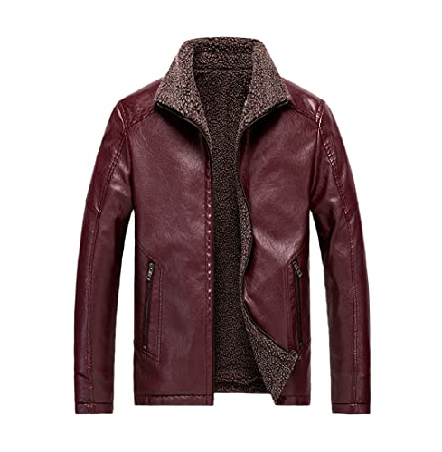 Veste d'hiver en cuir pour homme rouge manteau long chaud grande taille en polaire