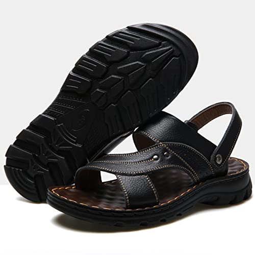 Men's Slip-On Leather Sandals - Comfortable Breathable Sports Sandals for Summer Beach Holidays(Brown,41)2