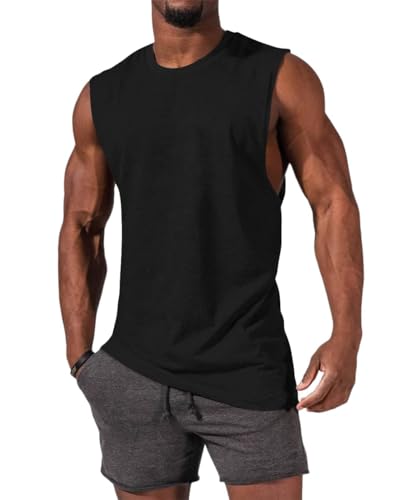 iudam Tank Top Herren Baumwolle Ärmelloser Shirts Muskelshirts Gym Sport Unterhemd T Shirts Männer Fitness Tops Trägershirts Tee Top für Men,Schwarz(004),L