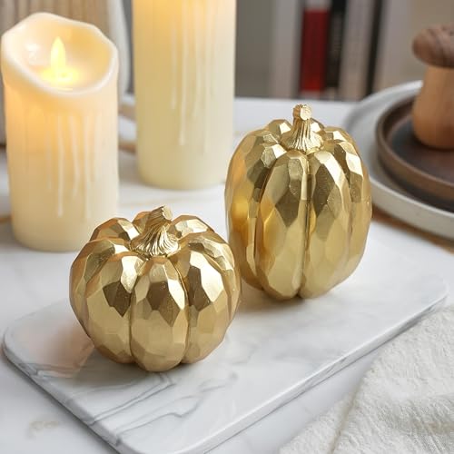 Image of FESTGLOX Pumpkin Decor Fall Decoration, Resin Gold Pumpkins for Decorating