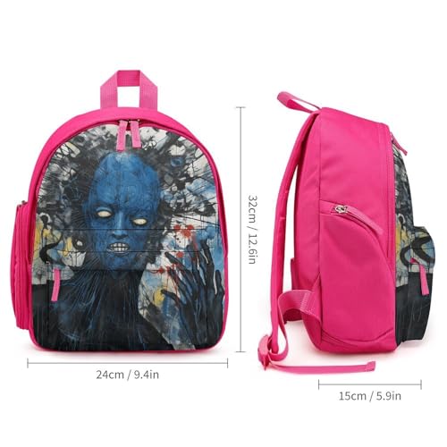 Abstract Blue Painting Backpack Small Book Bag with Side Pocket, Lightweight Durable Backpack, Travel Rucksack, Pink-style2