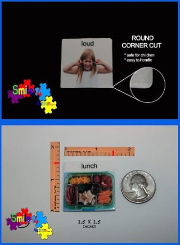 Smile4Autism Small 1.5"X1.5" Loose Visual Picture Cards, Receptive And Expressive Language, Speech Articulation Therapy, Asd, Add, Adhd, Apraxia, & Stroke Patients. (Cartoon Icons 162 Pcs, Laminate) #TOP7