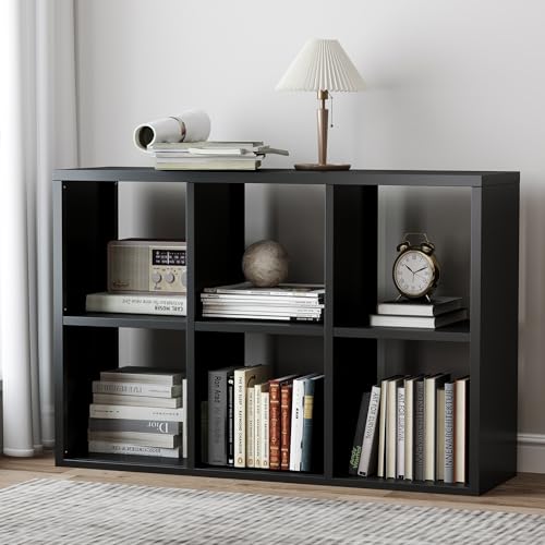 Alvisyd 6 Cube Storage Organizer, Black Bookshelf with Storage, 2