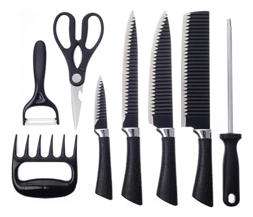 Kit Completo do Chef Conjunto de Facas 8 acessórios para Churrasco Cozinha de Aço Inox com Facas Amo