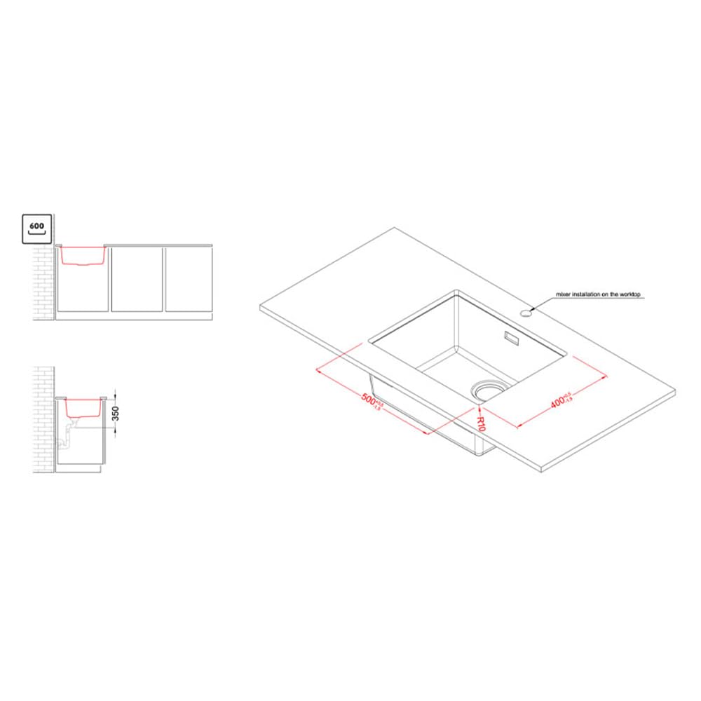 ELLECI LKZ10599 | Lavello da cucina incasso/sospeso in KERATEK ZEN 105 | Colore : Grigio scuro