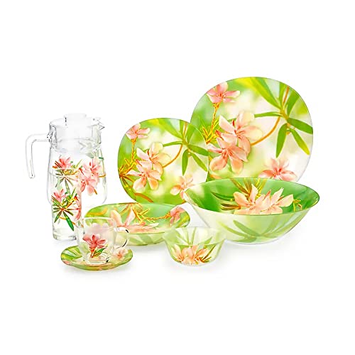 Carina Freesia Glass Dinnerware Set Of 44 For 6 Pers. Dinner Plates Deep Plate Dessert Plates Salad Bowls Decanter With Glass Mug And Saucer #TOP17