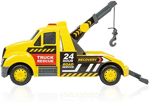 abeec Recovery Truck  Tow Truck Toy with Light and Sound Effects for Kids 3+ - Friction Powered Yellow Toy Truck with Adjustable Crane.