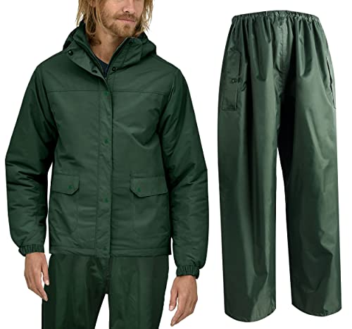 NAVIS MARINE Hunting Rain Suits for men Waterproof Jacket with Bib Pants Overall Seam Taped(Dark Green, Large) NAVIS MARINE Hunting Rain Suits for men Waterproof Jacket with Bib Pants Overall Seam Taped(Dark Green, Large)
