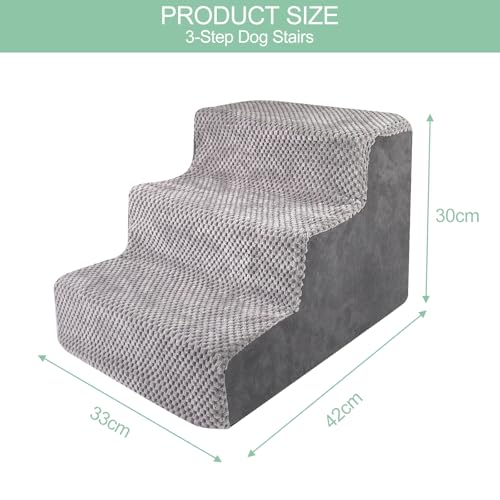Legpador Hundetreppe für Kleine Hunde, Katzentreppe Hunderampe, Katzen Treppe, Haustiertreppe, Tiertreppe für Bett und Sofa, Hundetreppen 3 Stufen, für verletzte&ältere Hunde, Katzen, Grau