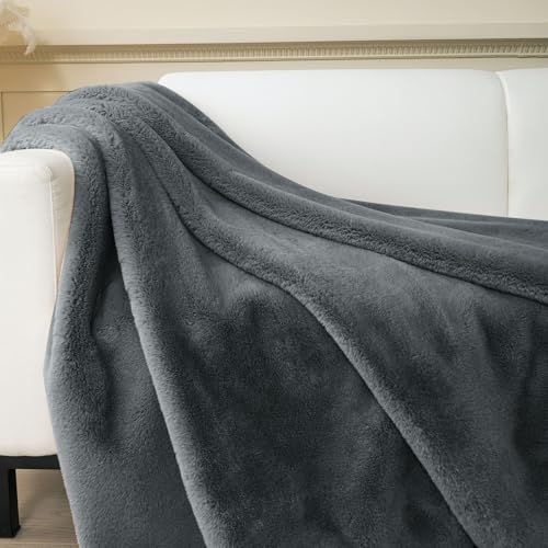 jianyana Fleece Blanket, Fluffy Throw Blanket Plush Blanket Velvet Warm Lightweight Breathable Durable Super Comfort Reversible Bed Throws Machine Wash Grey Brown Off-white fit Kids Adults - Image 2
