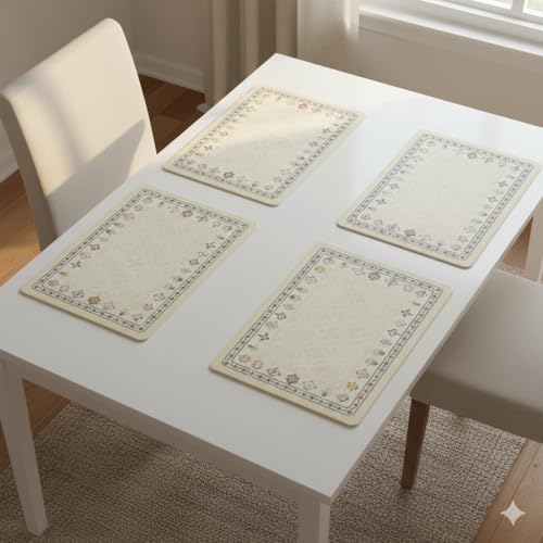 Image of YELONA Leather Dining Table Placemats Set of 4 - Waterproof, Heat Resistant, Anti-Slip, Easy to Clean Table Mats for Dining Table, Kitchen & Home Decor (Cream, 40 x 30 cm)