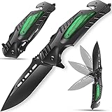 Jellas 8Cr13Mov Pocket Knife - Folding Knife Spring-assisted Knife with Clip - Tactical Knife for Fishing Hunting Hiking Survival Men and Women Gift (Green)