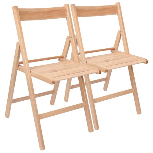 Harbour Housewares Beech Wood Folding Chairs - Natural - 2x - Wooden Garden Chair Outdoor Seating Deck Seats Lightweight Foldable Dining Patio Furniture