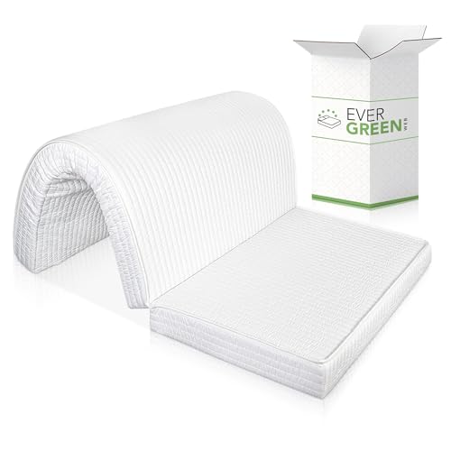 EVERGREENWEB - Materasso Una Piazza e Mezzo 120x190 Alto 10 cm per Divano Letto Prontoletto, Pieghevole in Poliuretano, Rivestimento Bianco Anallergico, Ortopedico, Laccetti di Fissaggio MOD Bed Sofa