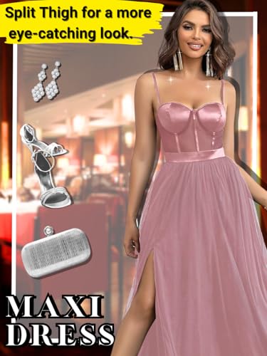 Image of ChiaoLezhee Womens Sexy Maxi Corset Dress, Cocktail Prom Wedding Guest, Bridesmaid Formal Dresses for Women, Birthday Outfits