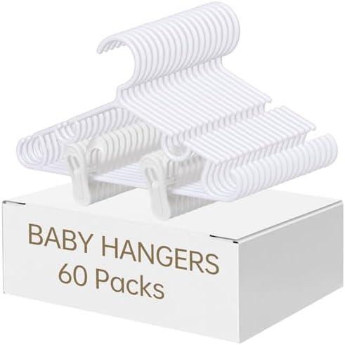 Nursery Baby Hangers with Clips, 20 Newborn Kids Plastic Clothes Hangers for Toddler Pants – with 40 Clips for Children’s Clothes Packs(White,60 Packs) Nursery Baby Hangers with Clips, 20 Newborn Kids Plastic Clothes Hangers for Toddler Pants – with 40 Clips for Children’s Clothes Packs(White,60 Packs)